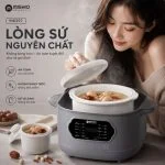 Nồi nấu chậm lòng sứ 3L Mishio MK397 kèm xửng hấp và 4 thố sứ tiện lợi không lo cháy khét hay bong tróc chống dính